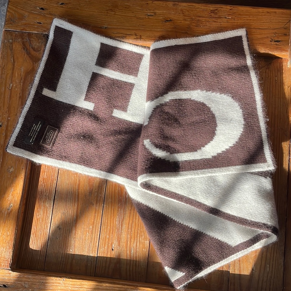 Coach reversible cream/brown wool blend scarf